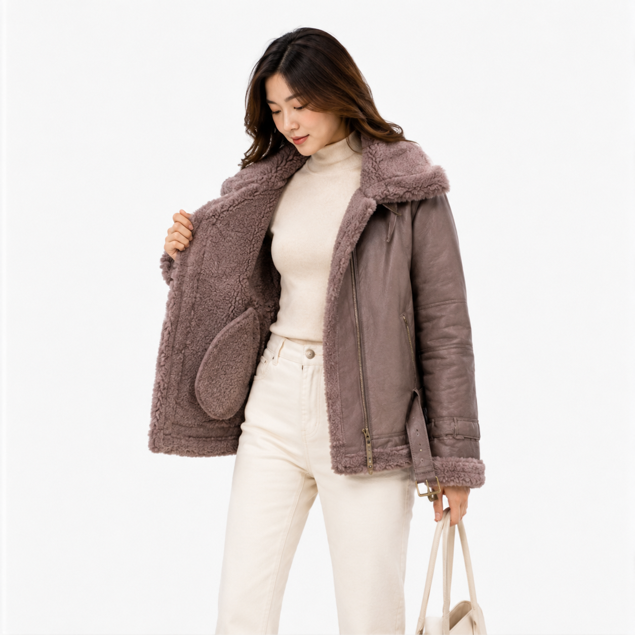 Velocite Oversized Leather Shearling Jacket