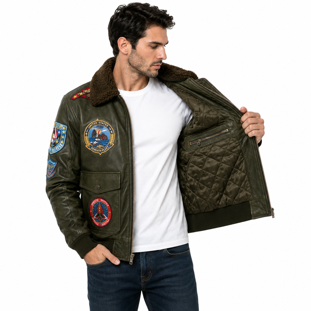 Men's Olive Green Aviator Leather Jacket