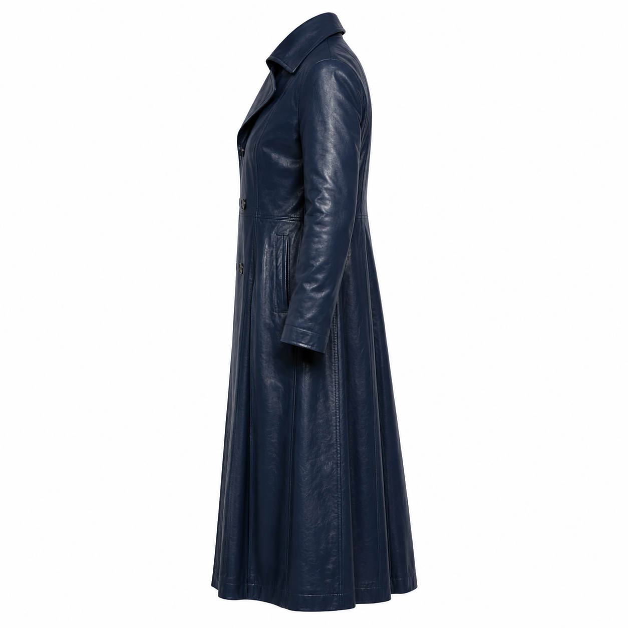 Full-Length Double-Breasted Leather Duster Trench Coat