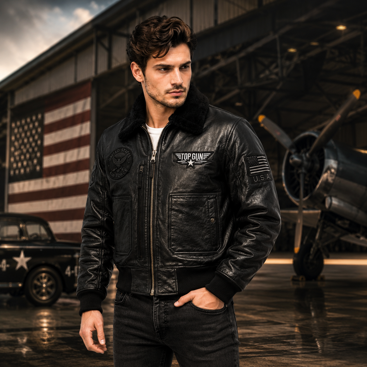 Men's Black Top Gun G-1 Flight Leather Jacket
