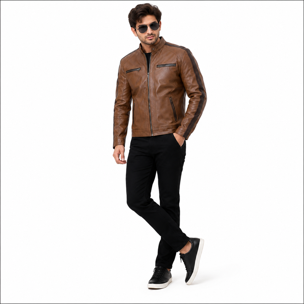 Men's Brown Premium Leather Biker Jacket