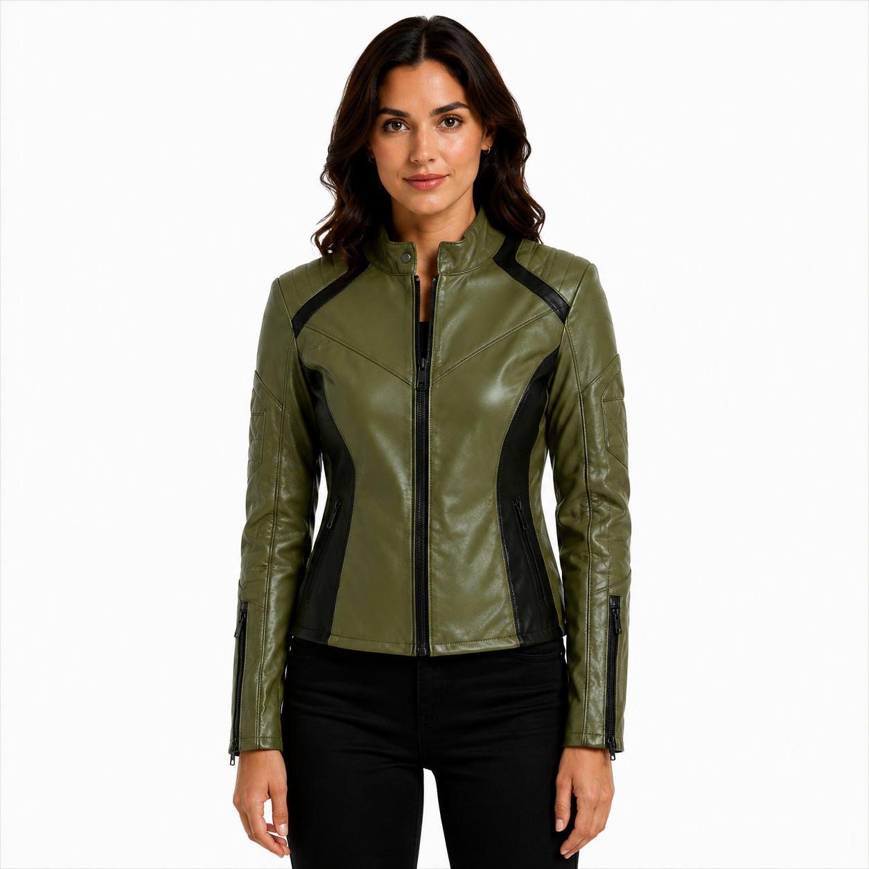 Women's Olive Green Cafe Racer Leather