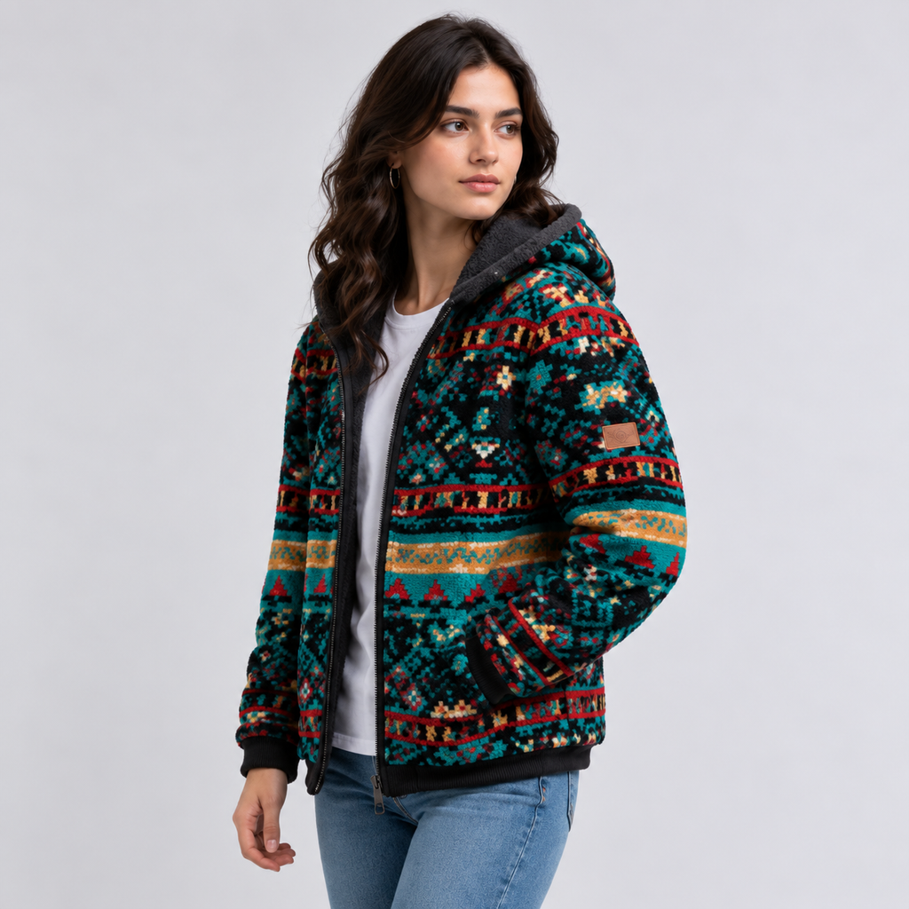Women's Teal Sherpa Fleece Hoodie 