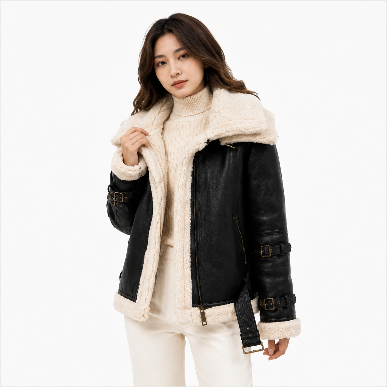 Velocite Oversized Leather Shearling Jacket