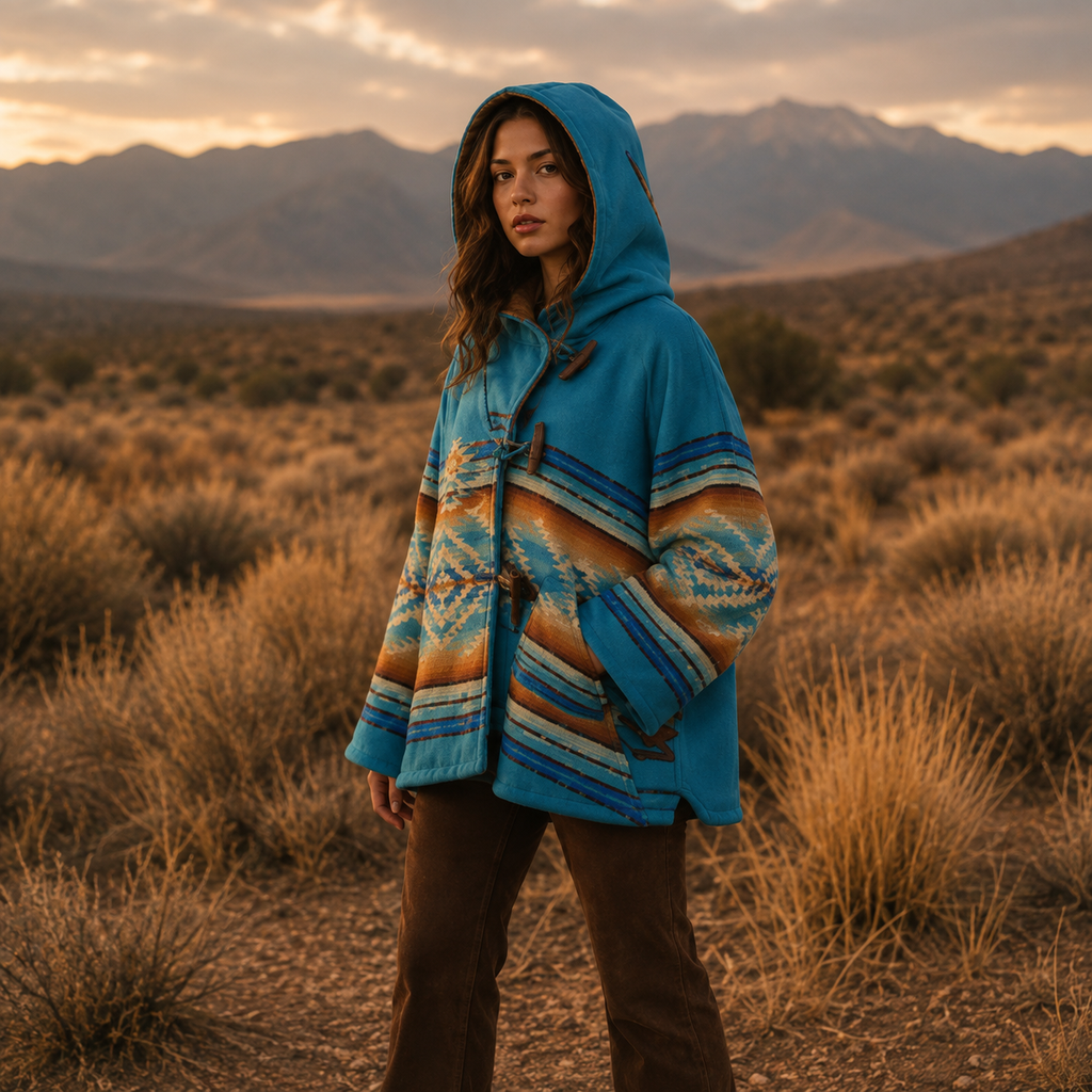 Women's Aztec Print Hooded Toggle Wool