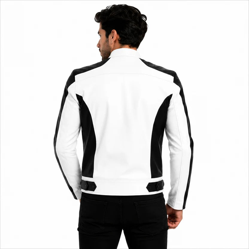 white leather sport biker jacket