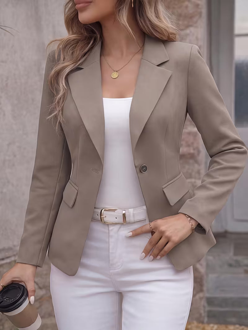  Women's Taupe Tailored Single Button Blazer