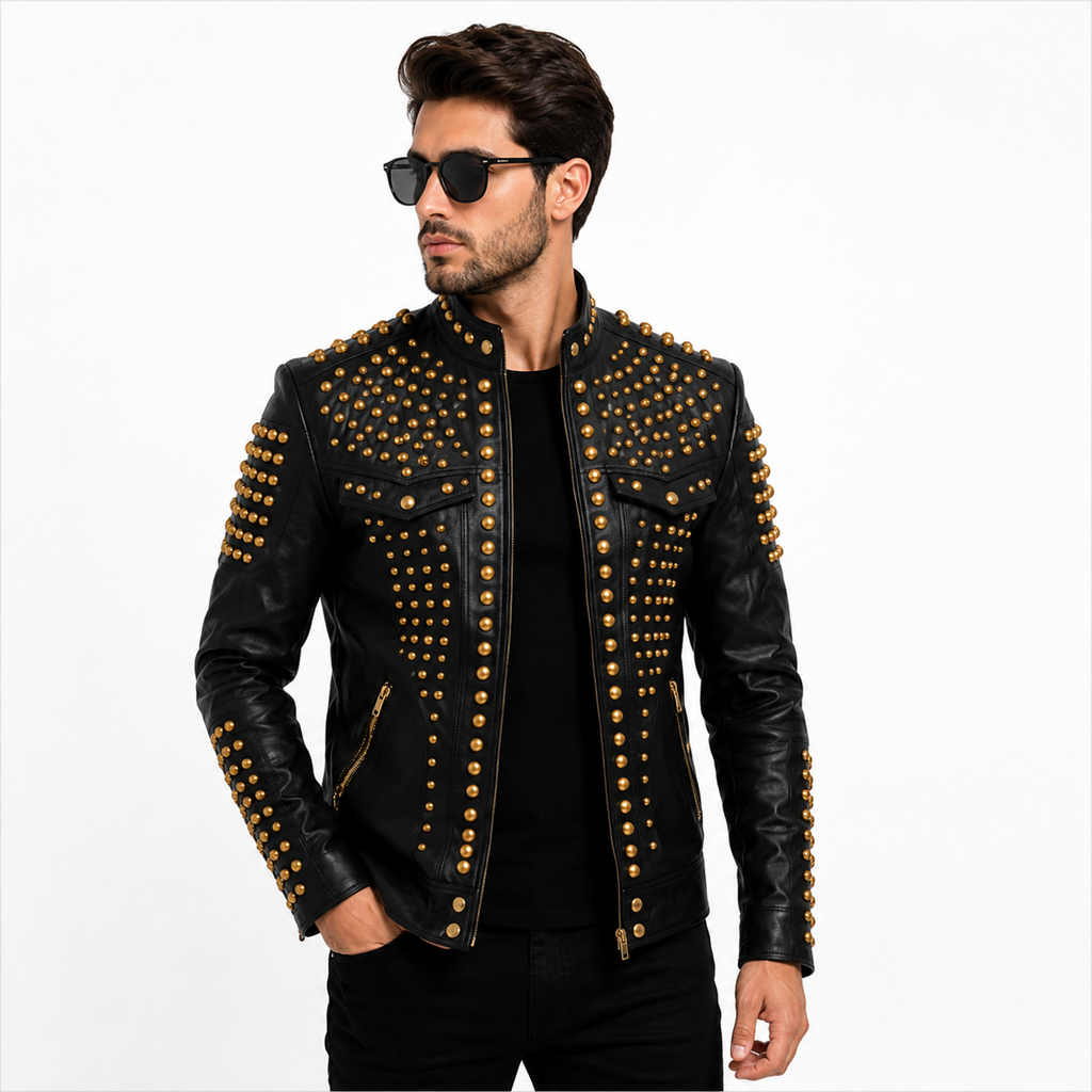 Men's Black Leather Studded Rockstar Jacket
