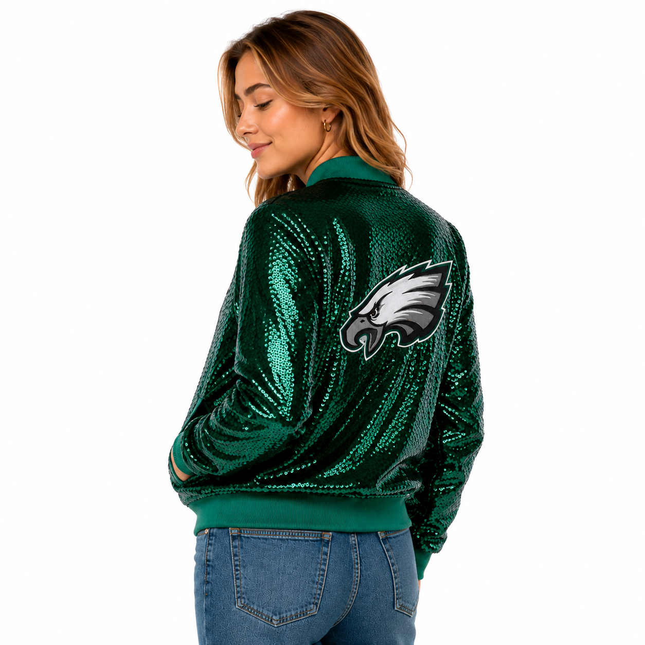 Philadelphia Eagles Full-Zip Sequin Bomber Jacket