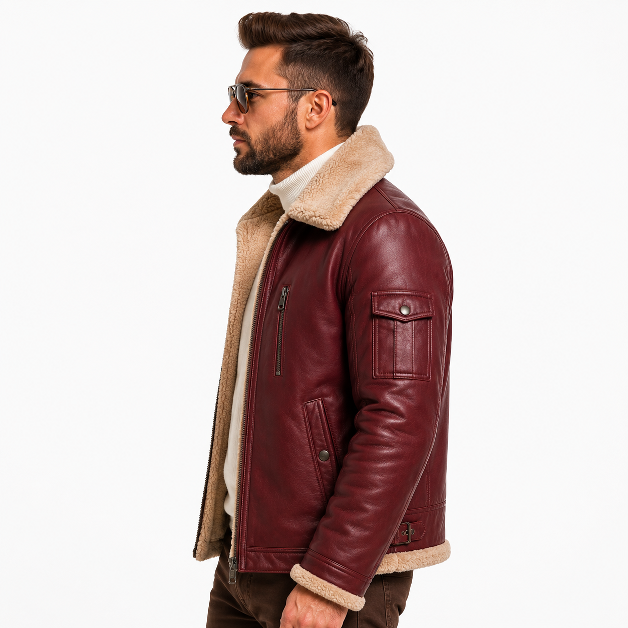 Men's Oxblood Red / Burgundy Leather Aviator Jacket