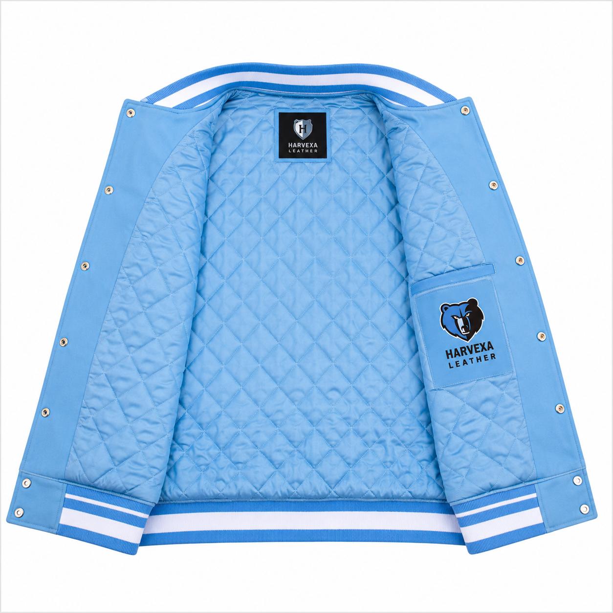 Light Blue and White Memphis Grizzlies NBA Varsity Jacket with Bear Logo Patches