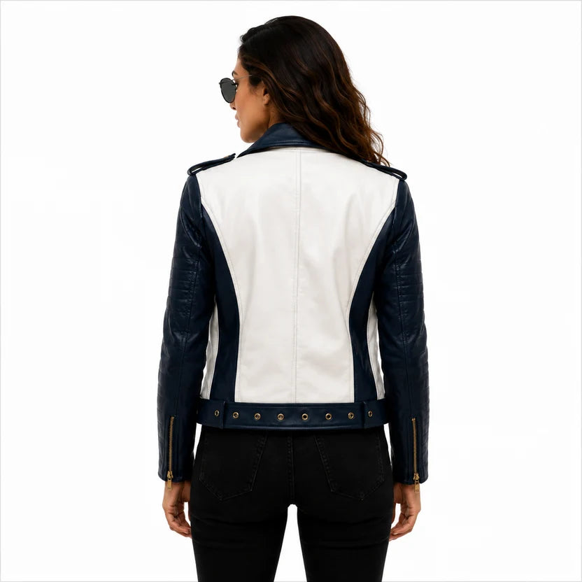 women's white bicolor moto jacket