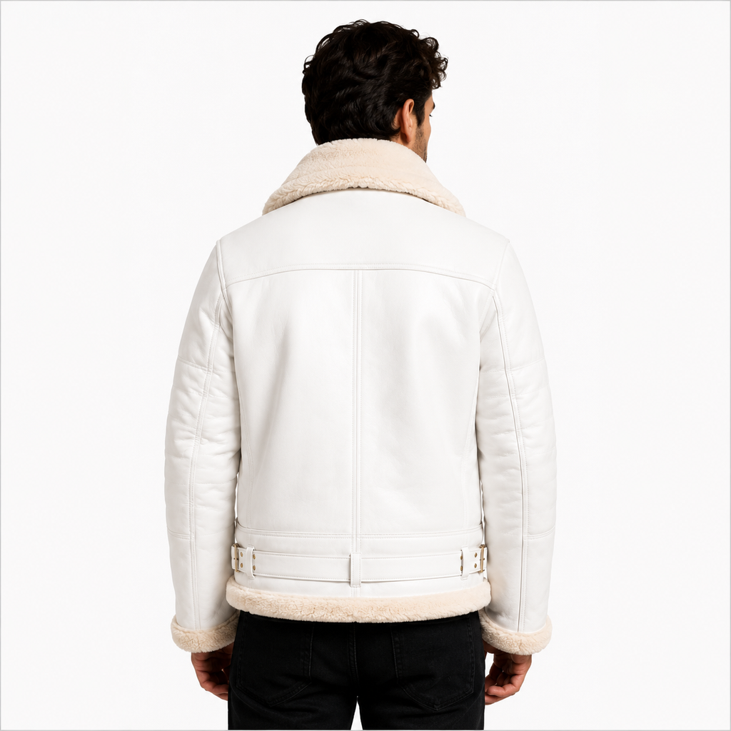 Men's Luxury White B-3 Aviator Jacket
