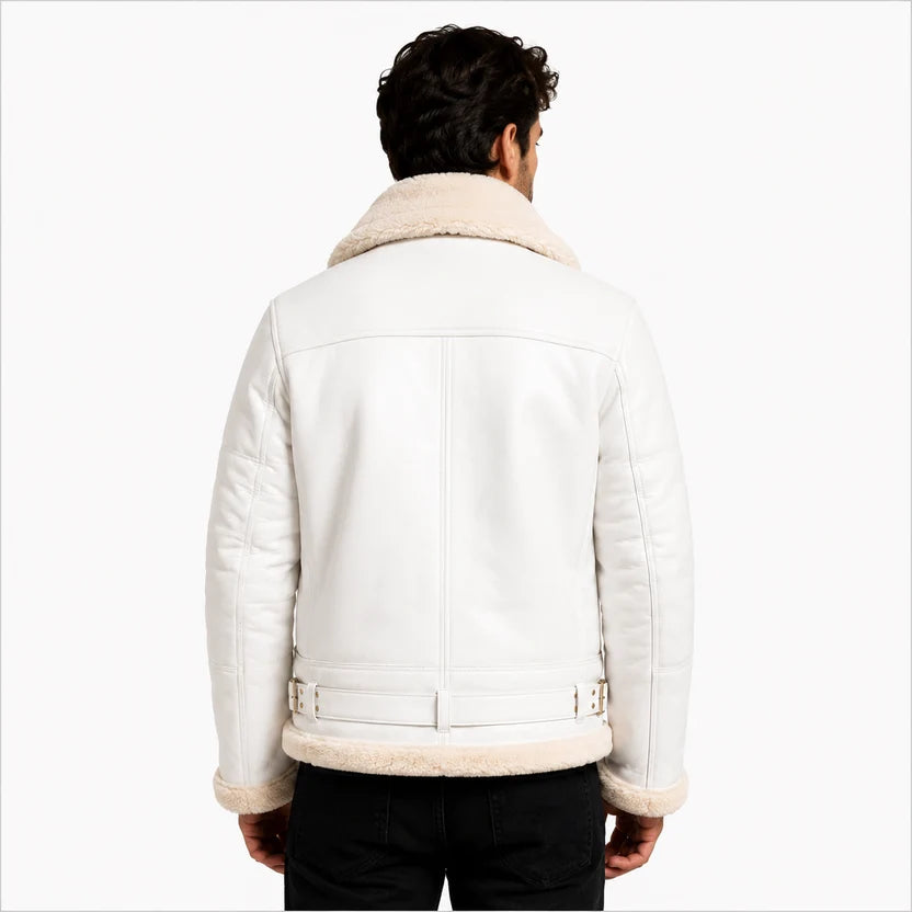  white shearling bomber jacket