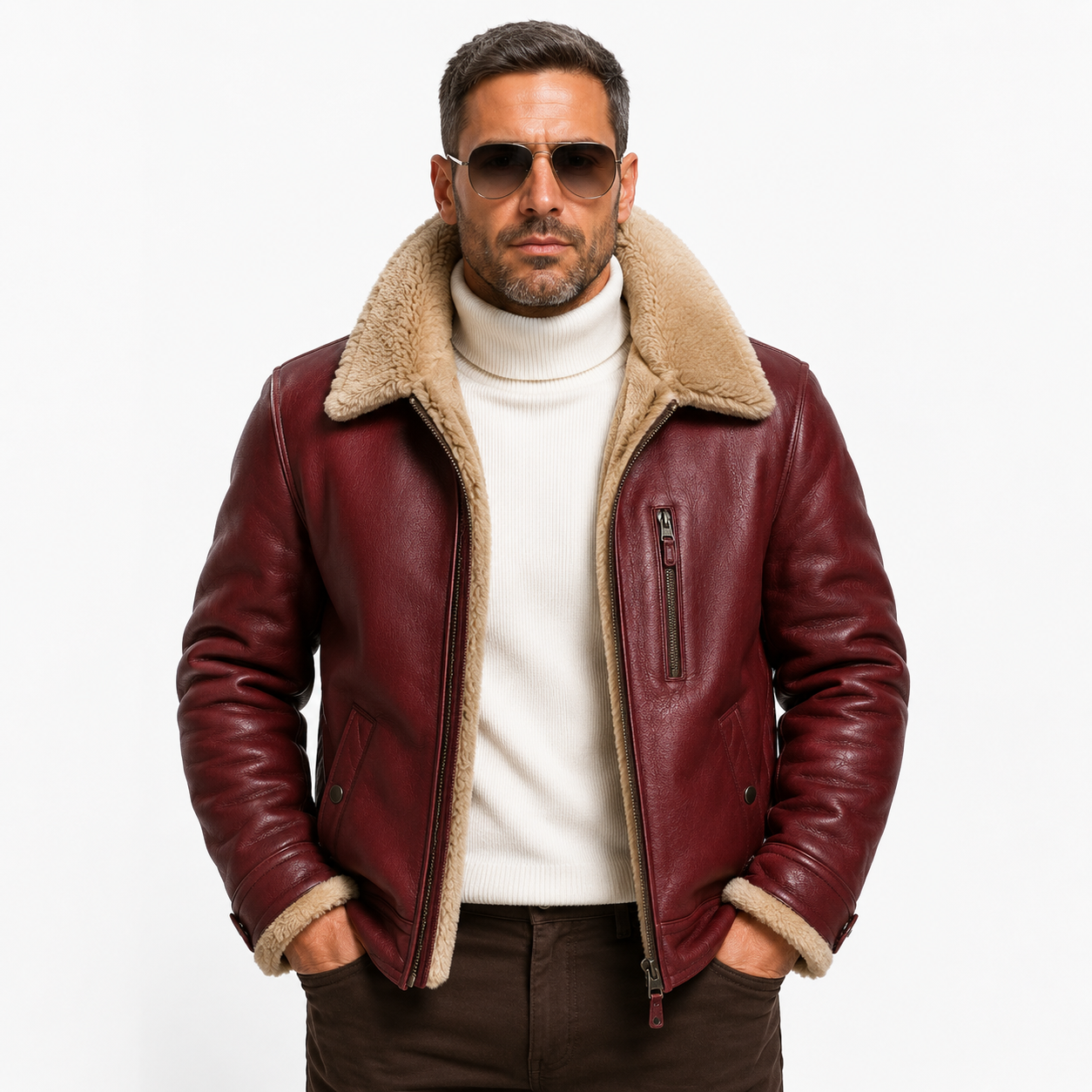 Men's Oxblood Red / Burgundy Leather Aviator Jacket