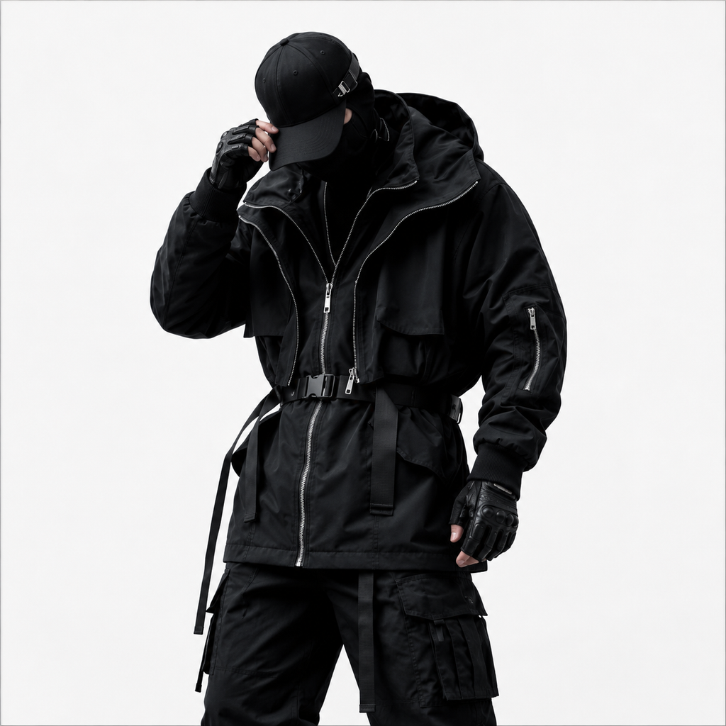 Men's Urban Techwear Belted Tactical Parka Jacket