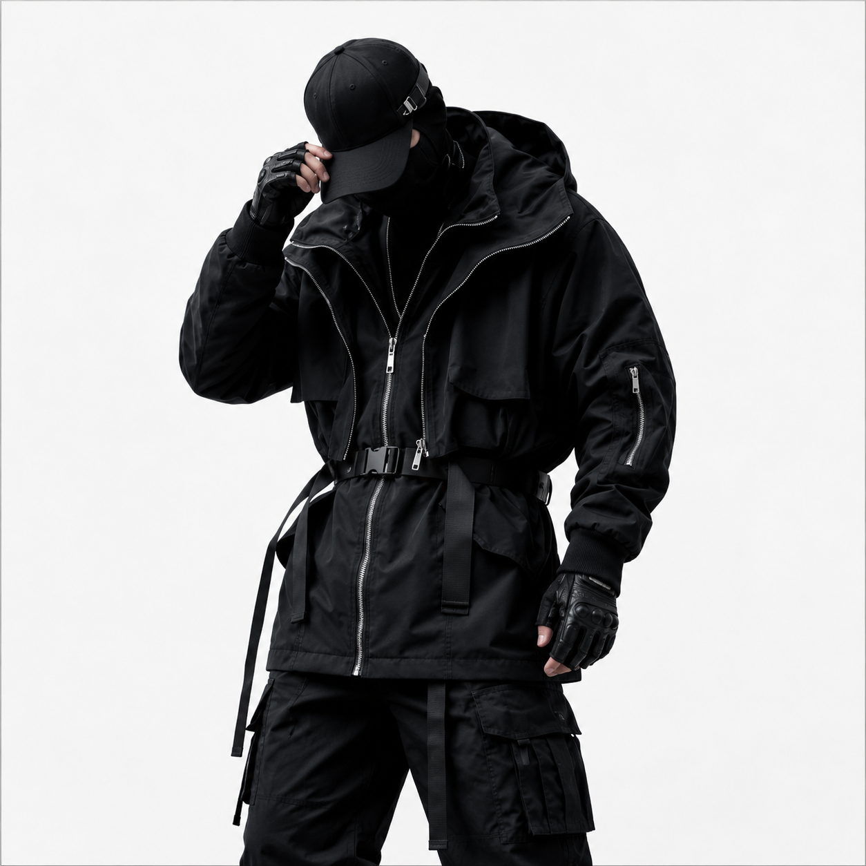 Men's Urban Techwear Belted Tactical Parka Jacket