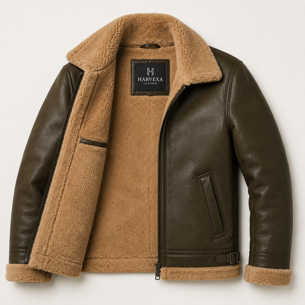 Men's Olive Brown Aviator Bomber Jacket