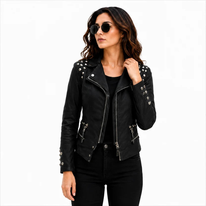 women's black leather jacket