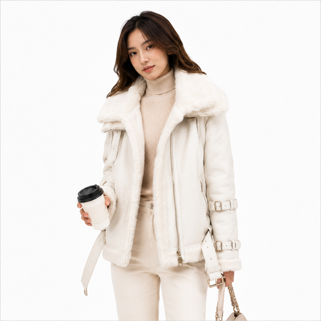 Velocite Oversized Leather Shearling Jacket