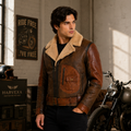 Men's distressed brown shearling aviator jacket