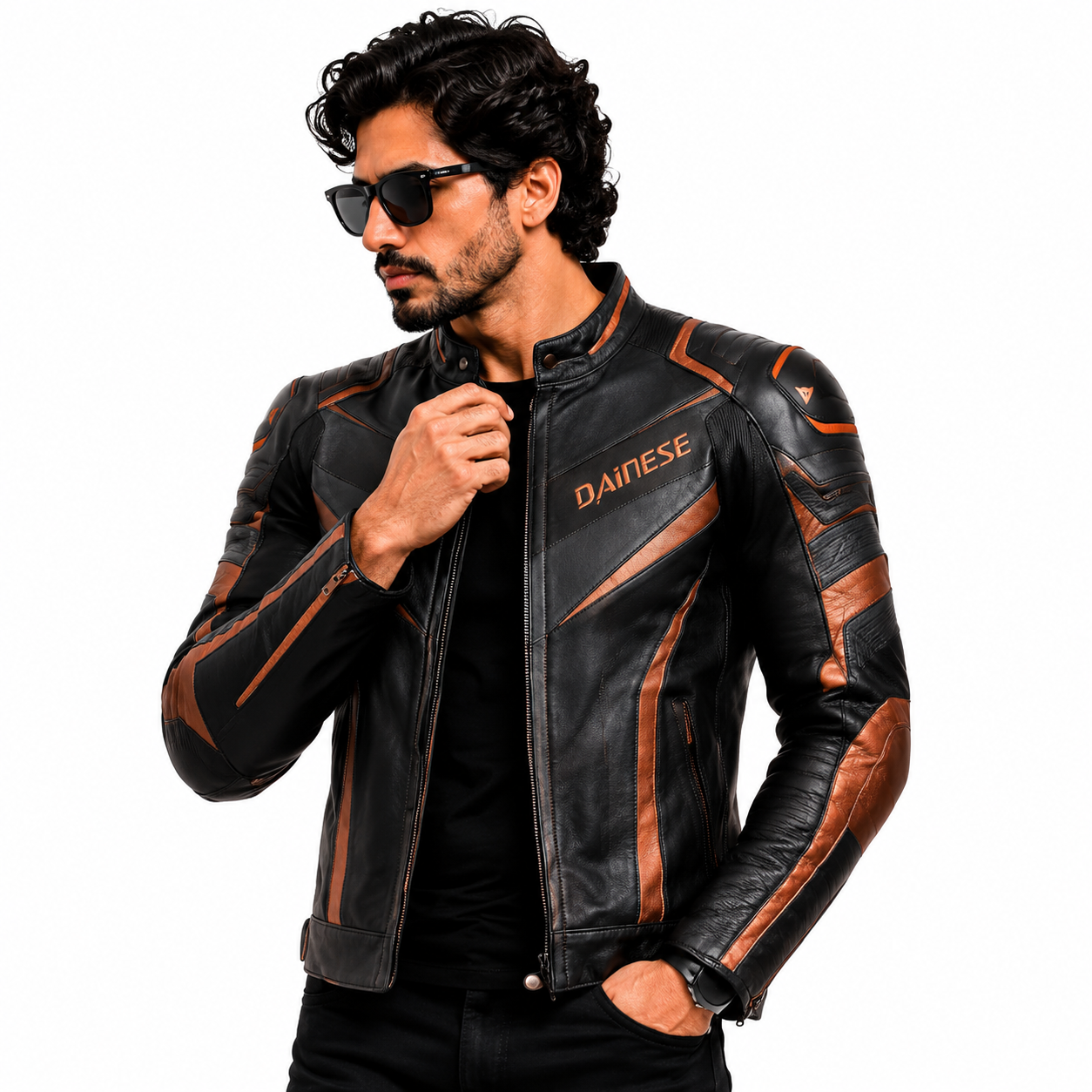 Men's Black & Brown Racer Leather Jacket
