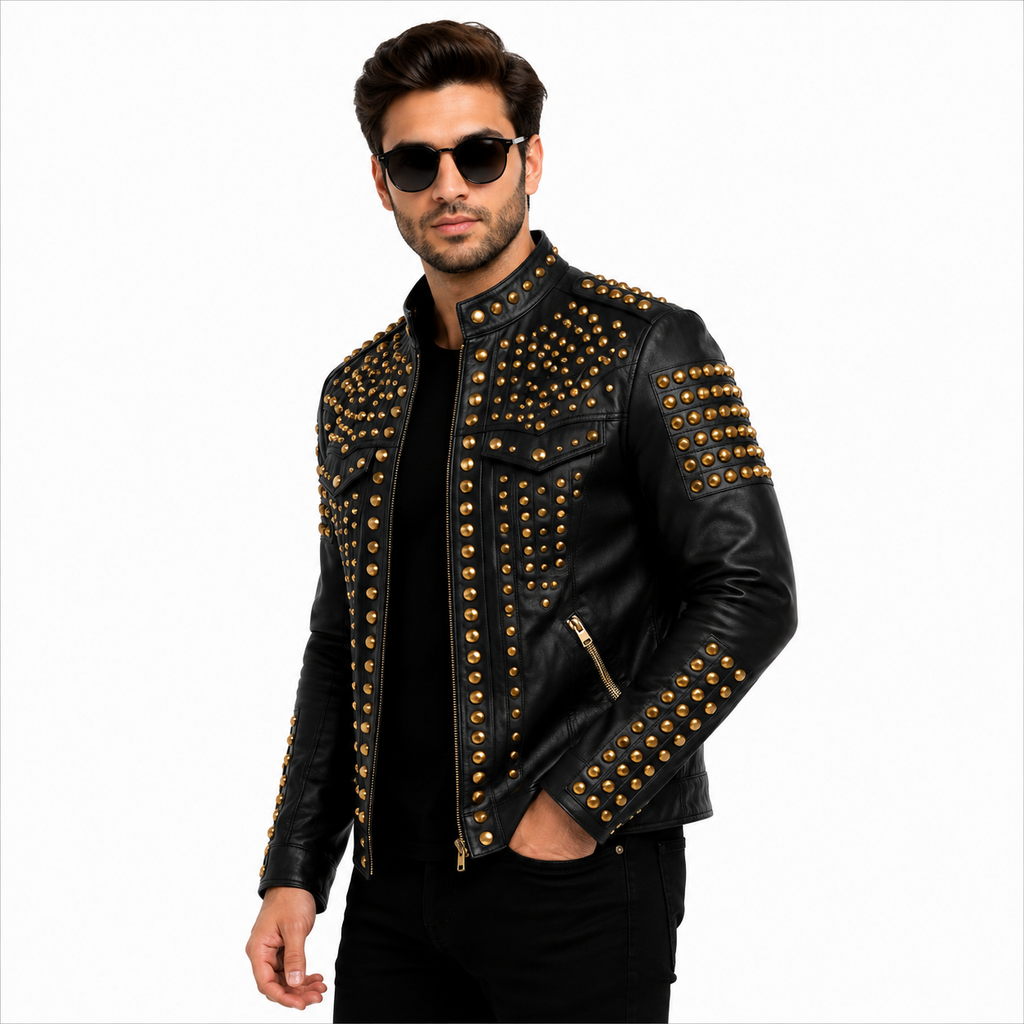 Men's Black Leather Studded Rockstar Jacket