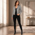 Women's Gray Asymmetrical Belted Leather Biker Jacket
