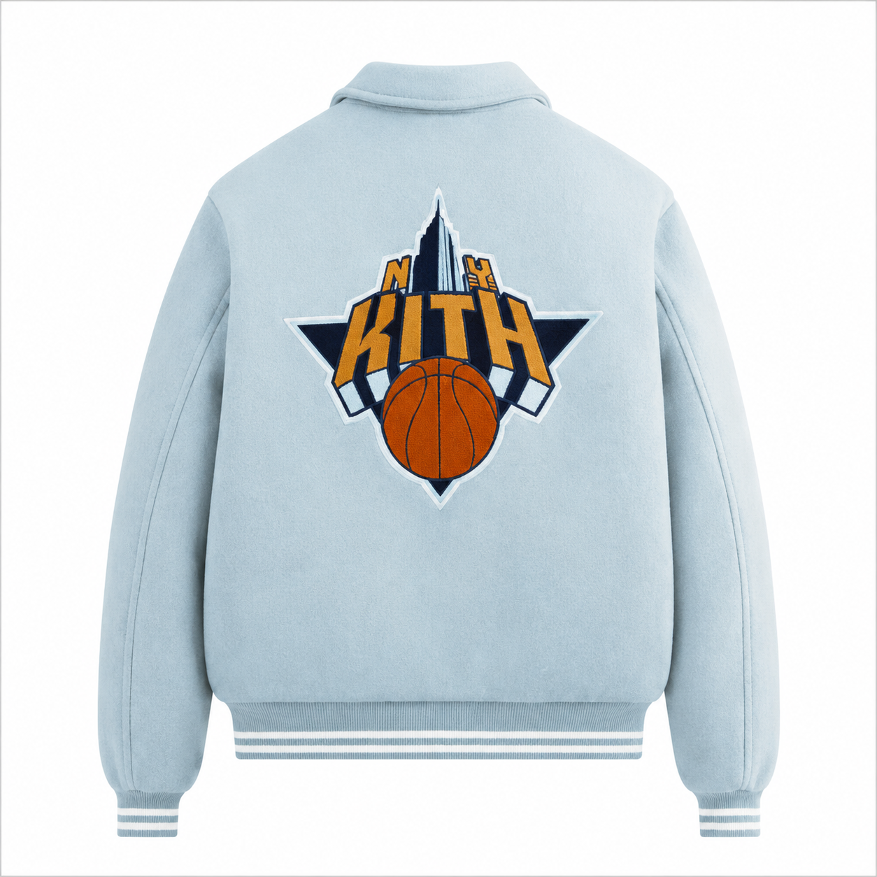 Light Blue New York Knicks NBA Varsity Jacket with Big KNICKS Logo