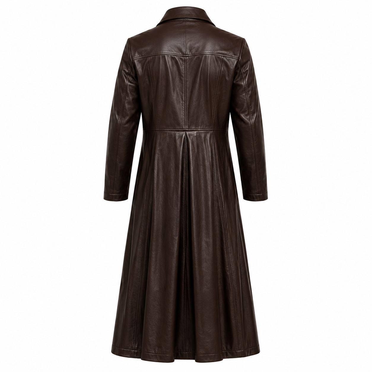 Full-Length Double-Breasted Leather Duster Trench Coat
