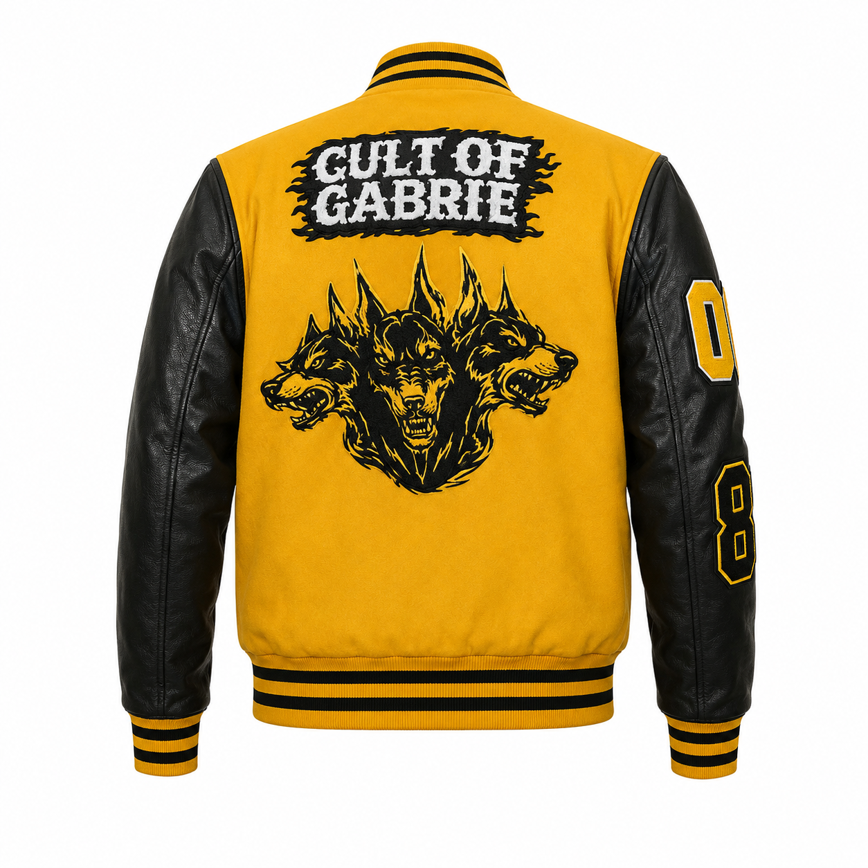 Men's Yellow and Black Varsity Letterman Jacket with Faux Leather Sleeves