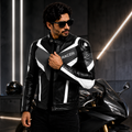 Men's Black & White Racer Leather Jacket