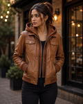 brown leather jacket women