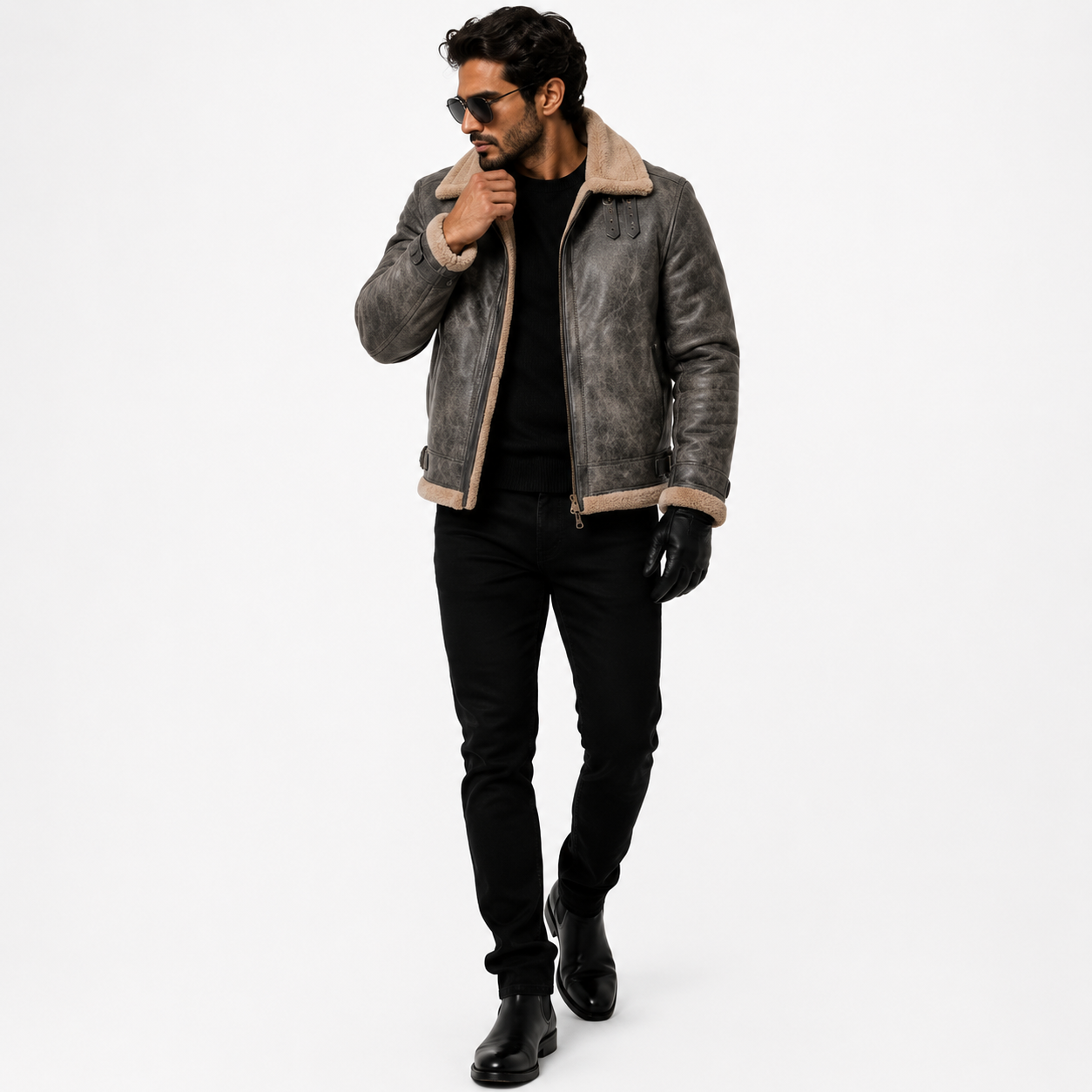 Men's Distressed Grey B-3 Aviator Jacket