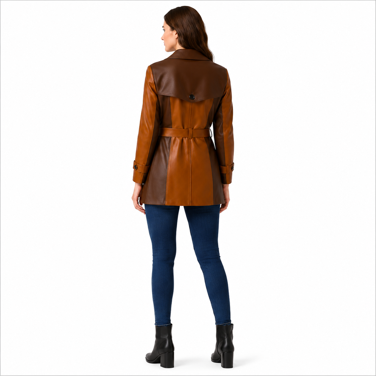 Women's Two Tone Leather Trench Coat 