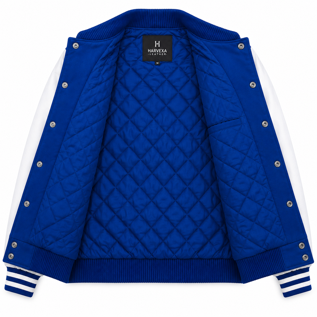 Royal Blue and White Los Angeles Dodgers Hello Kitty Varsity Jacket with Hello Kitty LA Patch