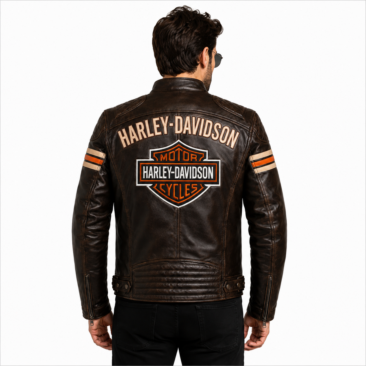 Quilted Shoulder Detail on Vintage Motorcycle Jacket