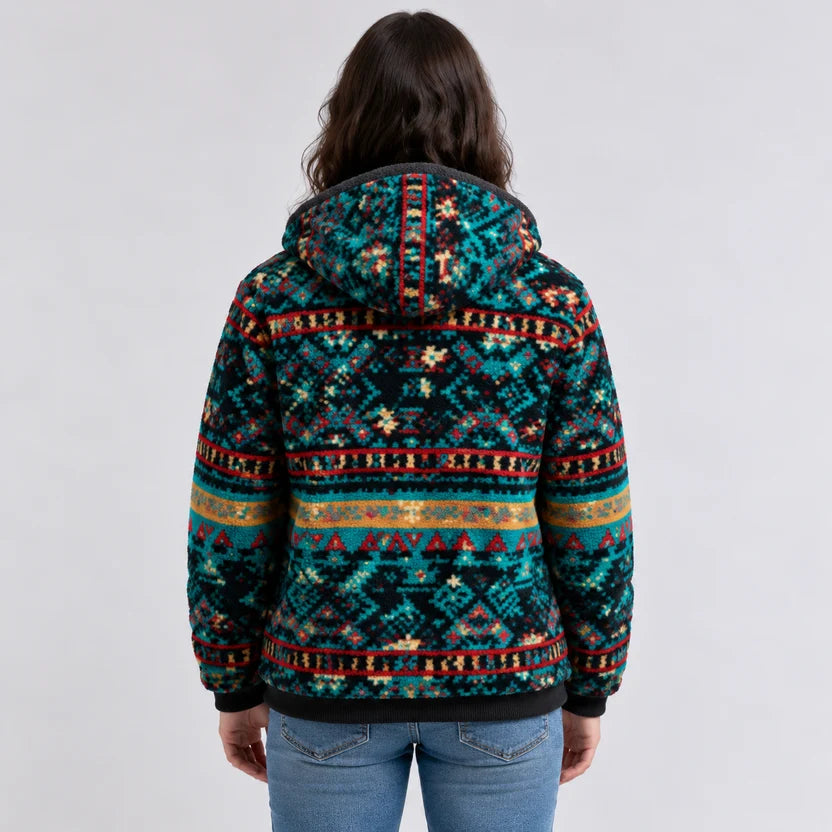 women's western aztec geometric hooded jacket
