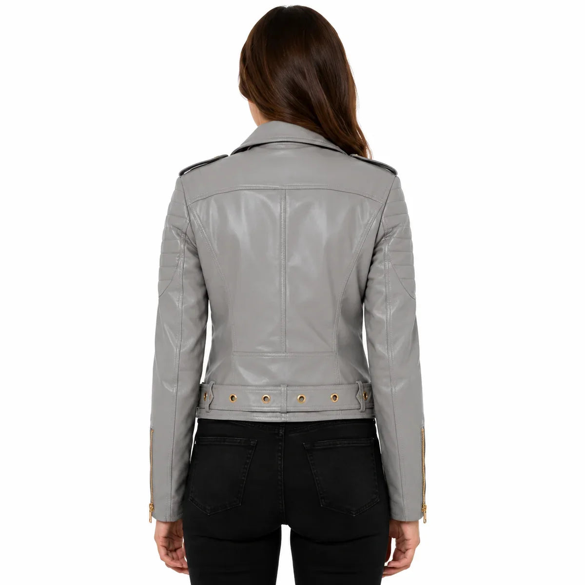 Women's Pink Genuine Leather Biker Jacket