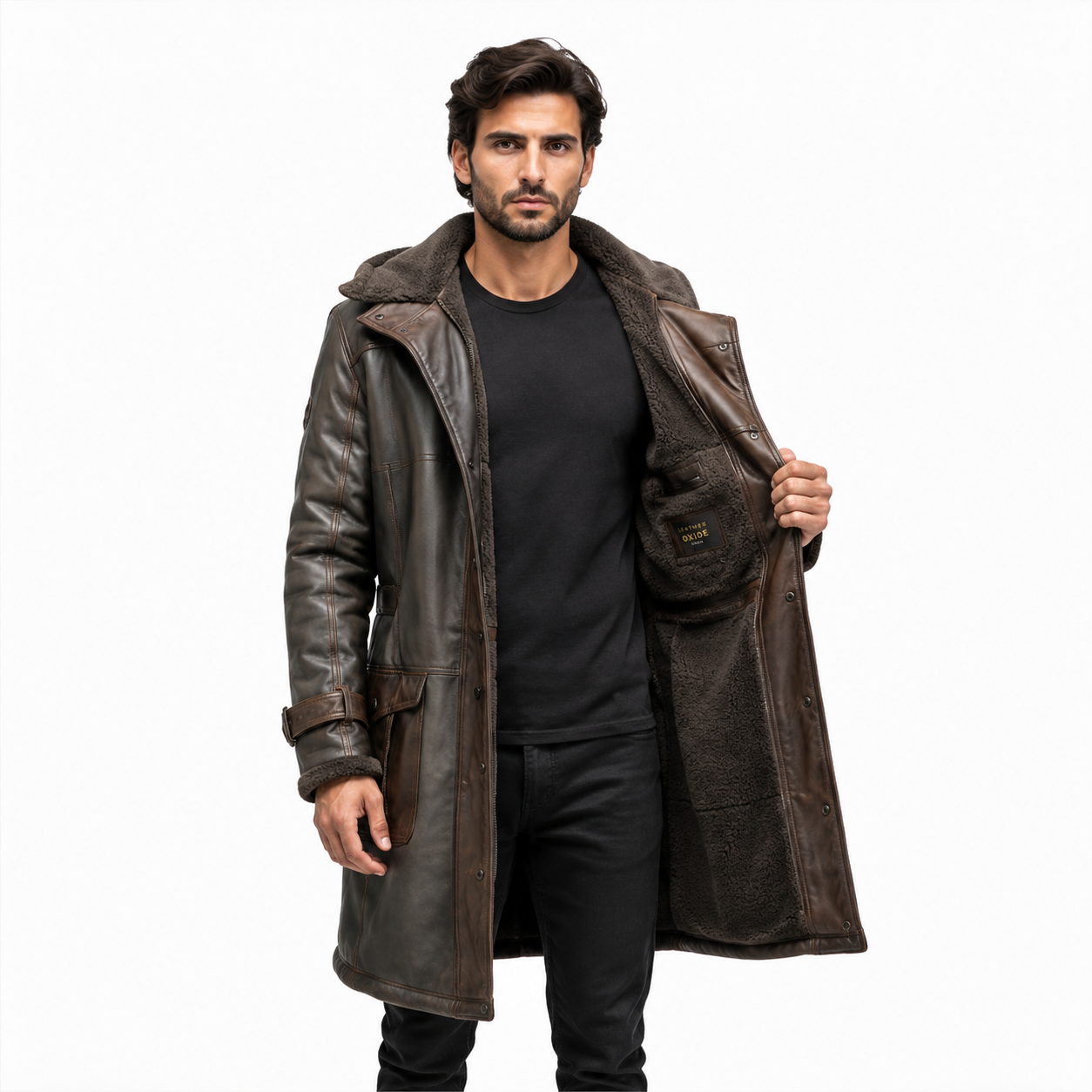 Shearling Leather Trench Coat