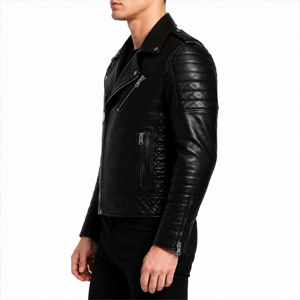 Men's Black Genuine Leather Biker Jacket | Premium Motorcycle Moto Jacket
