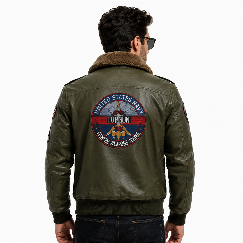 Men's Olive Green Top Gun G-1 Flight Leather Jacket