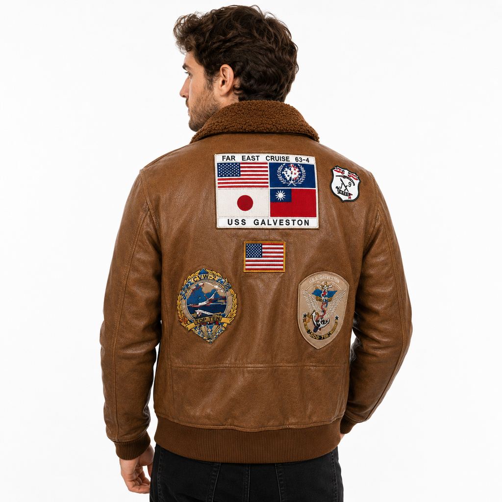Men's Tan Brown Aviator Leather Jacket