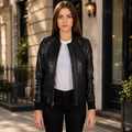 women's black bomber leather jacket
