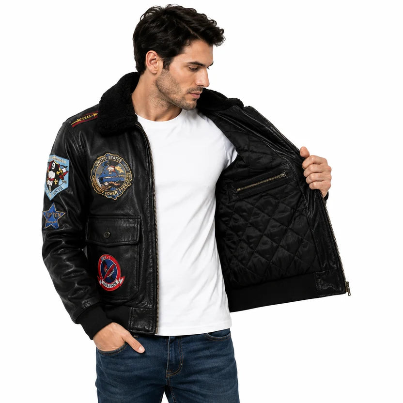 Men's Black Leather Pilot Jacket