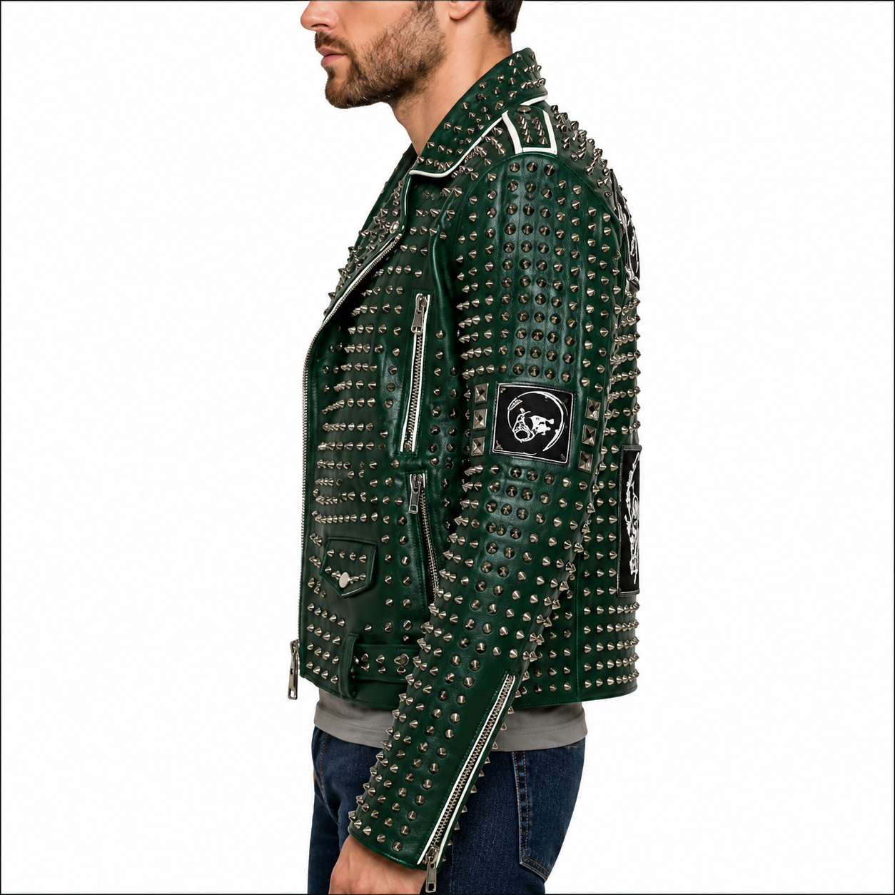 PHILIPP PLEIN Leather Green Color Studded Jacket