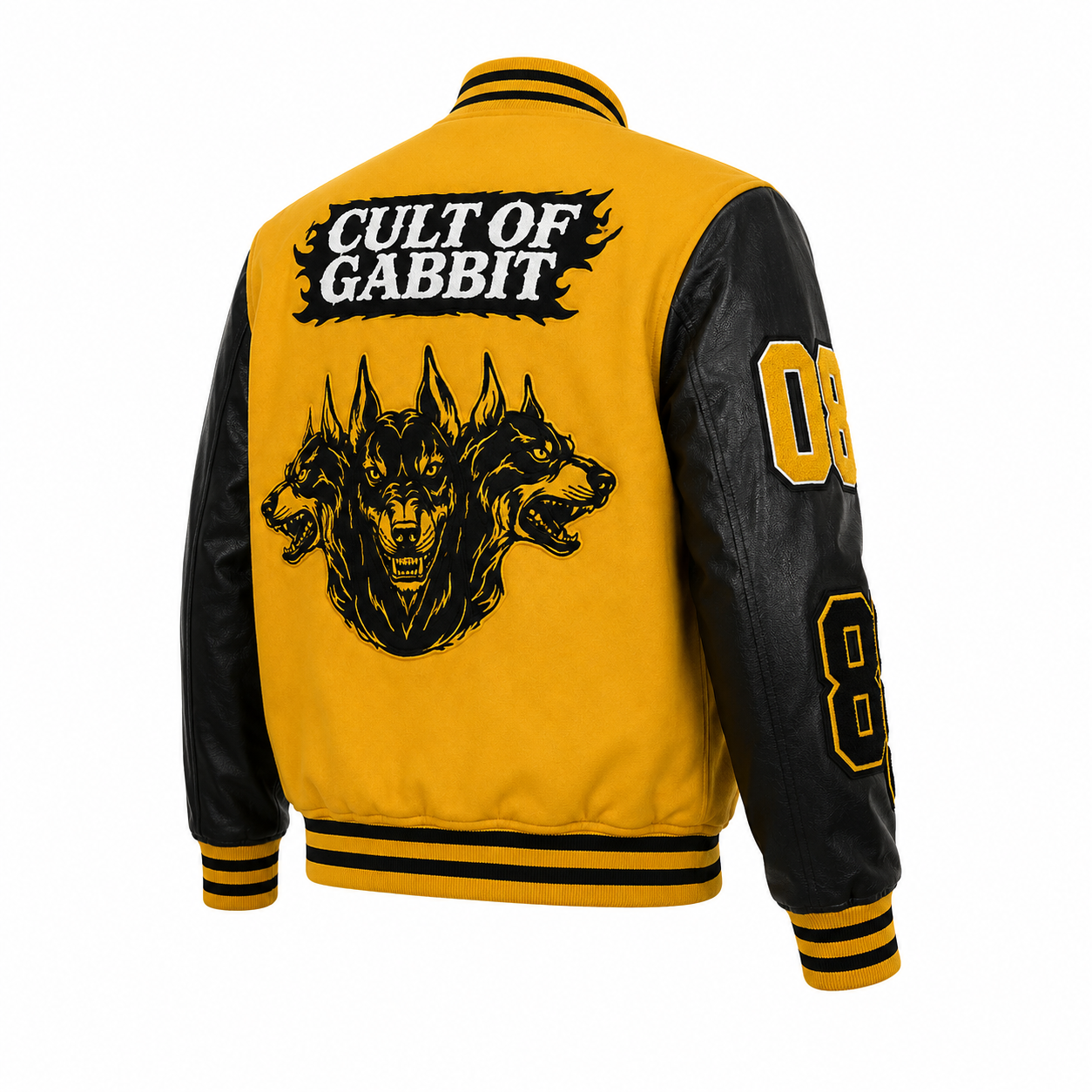 Men's Yellow and Black Varsity Letterman Jacket with Faux Leather Sleeves