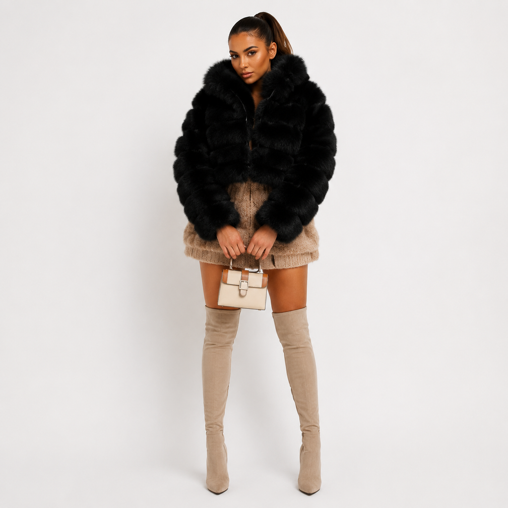 Women's Black Faux Fur Bubble Coat