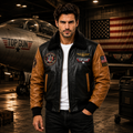 Men's Black & Tan Top Gun G-1 Flight Leather Bomber Jacket