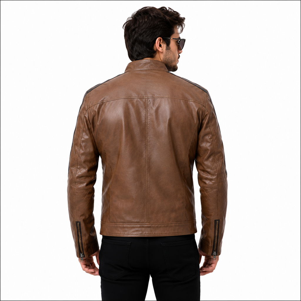Men's Brown Premium Leather Biker Jacket